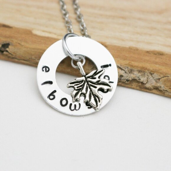 Elbows Up! Maple Leaf Hand Stamped Pendant Necklace - Handmade & Hypoallergenic - Picture 6 of 13